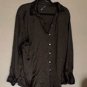 Zara Black silk Button Down Shirt